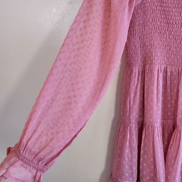 Patrons of Peace Smocked Babydoll Mini Dress Sheer Boho Peasant Medium - Picture 6 of 9